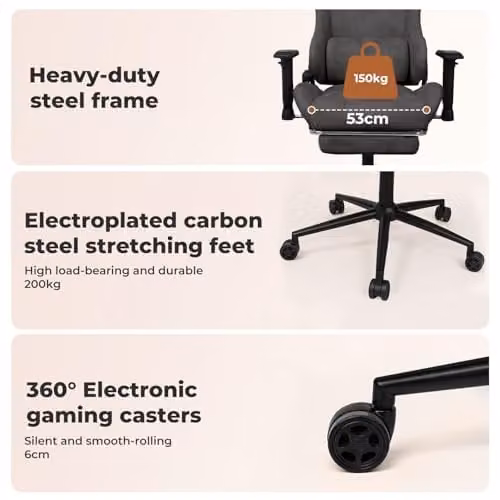 Levede Ergonomic Gaming Chair in Grey Microfibre with Footrest, Headrest and Lumbar Support for Adults – 11