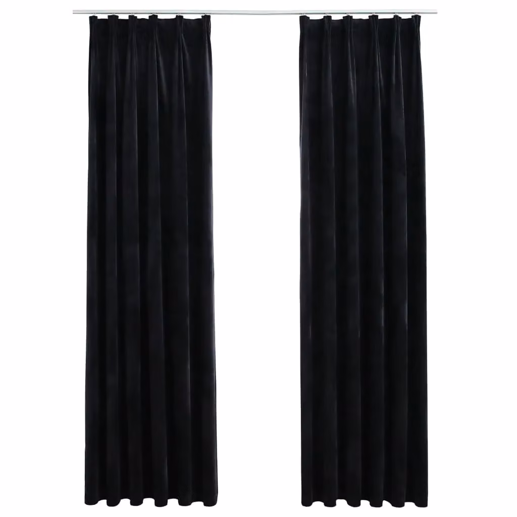 Berkfield Home Blackout Velvet Curtains with Hooks, Black, 2 Pack, W: 140 cm, H: 225 cm – 2