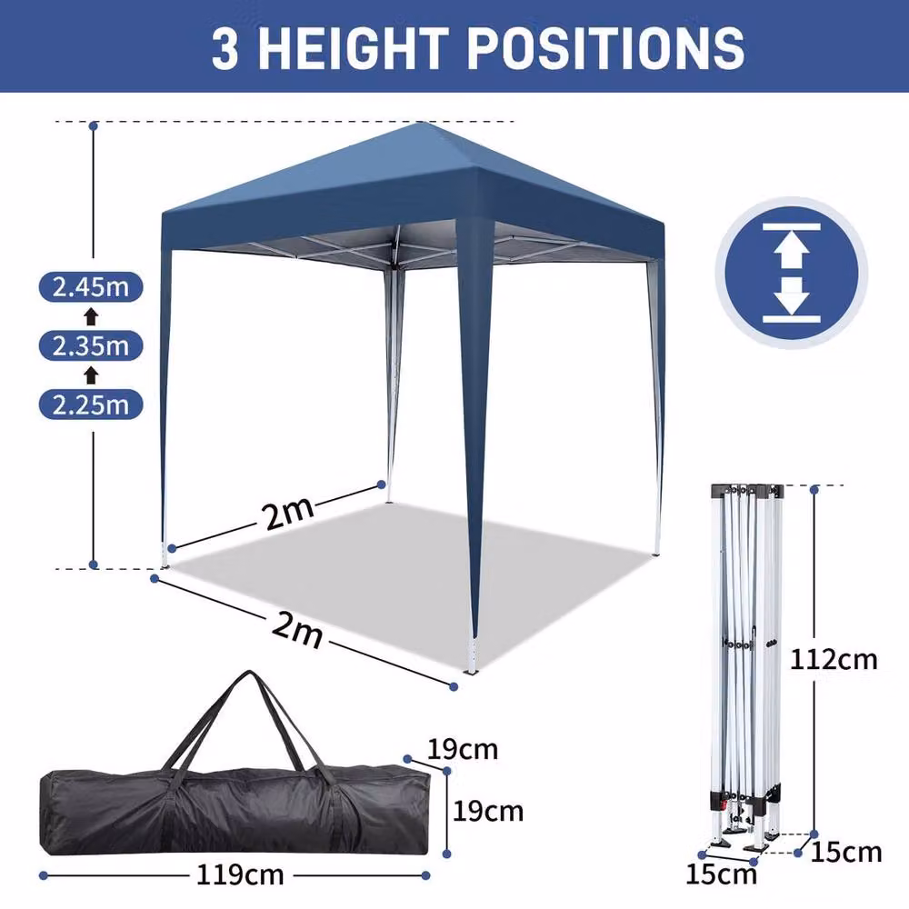 EONLION Blue and Silver Pop Up Gazebo with Sides and Steel Frame, Height: 100 cm – 2