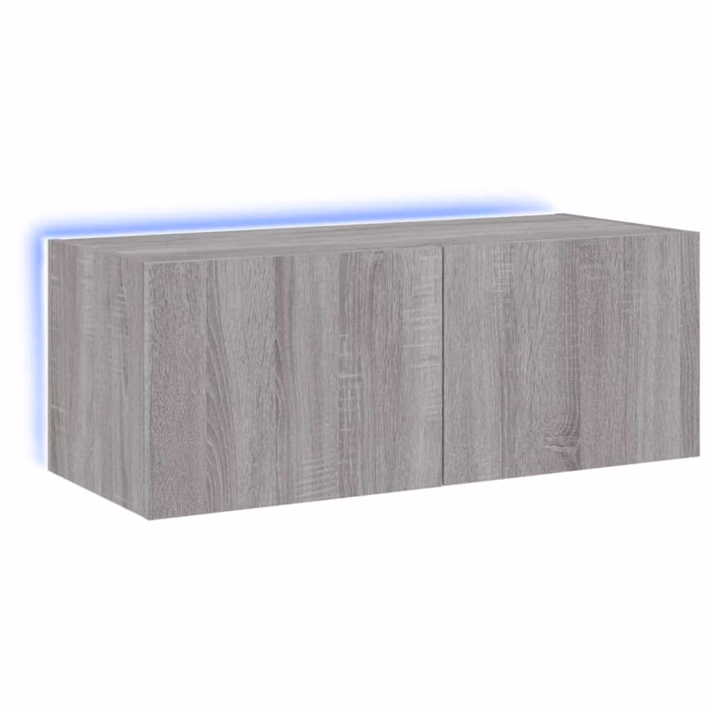 Berkfield Home TV Wall Cabinet with LED Lights in Grey Sonoma, W: 80 cm, D: 35 cm, H: 31 cm – 3