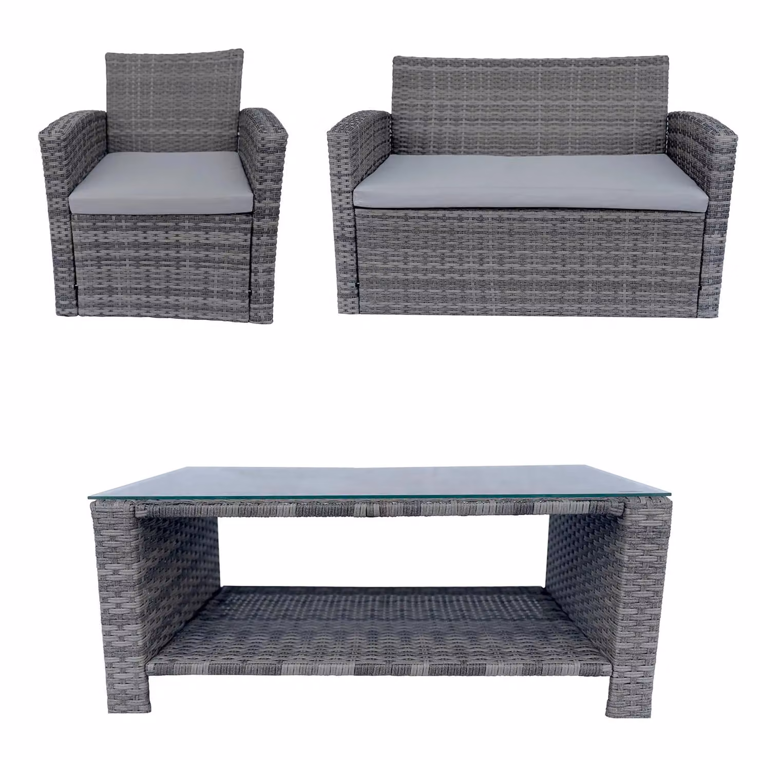 Shatchi 4 Seater Rattan Garden Furniture Set in Grey with 2 Armchairs, 2 Seater Sofa and Coffee Table – 6