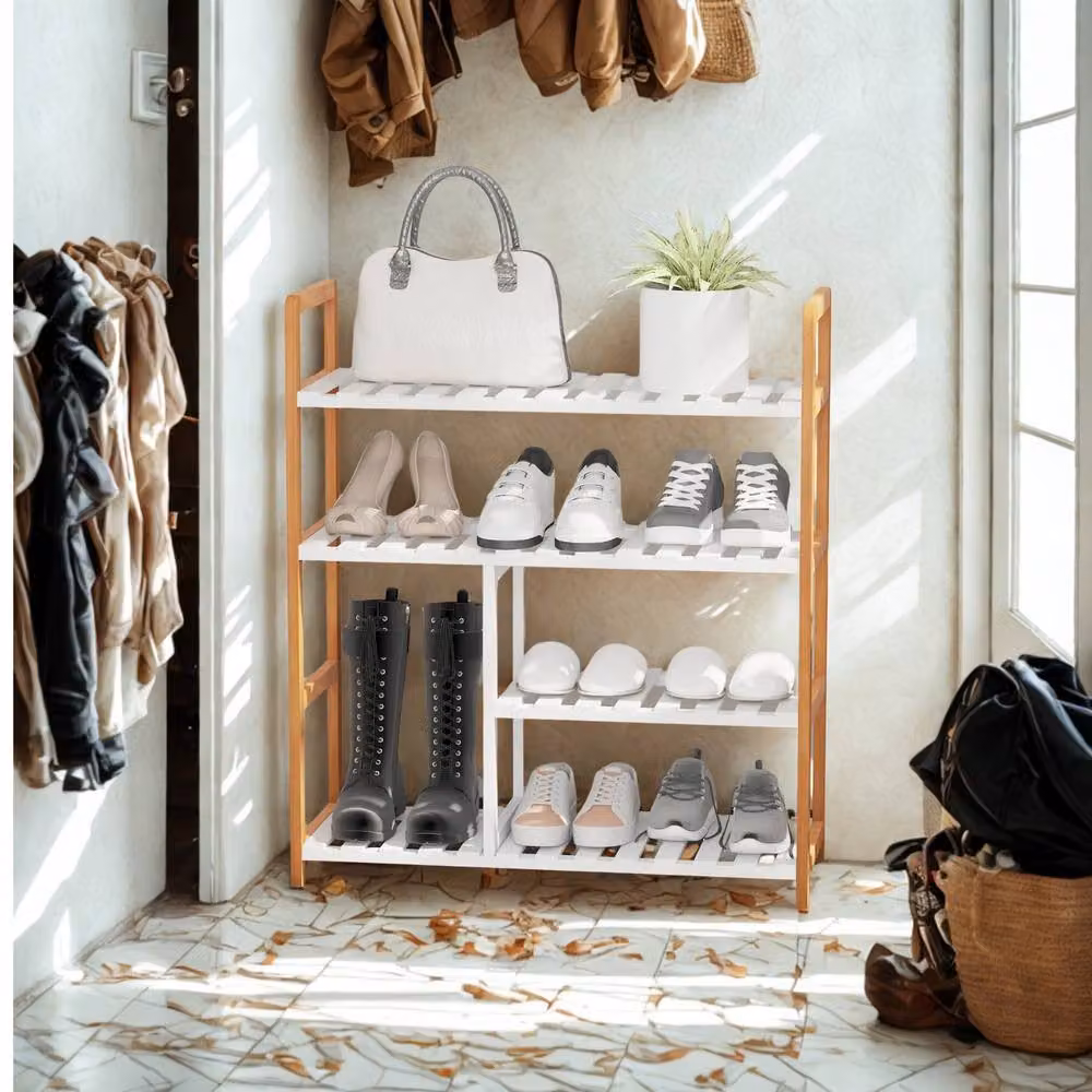 FURNOS 4 Tier Shoe Storage Rack Hallway Organiser in Brown, W: 78.0 cm, D: 26.0 cm, H: 8.5 cm – 2
