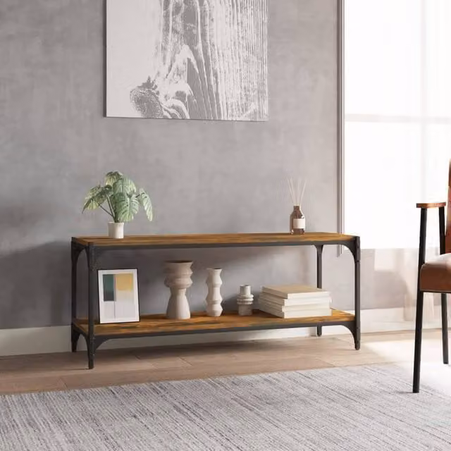 Berkfield Home Industrial TV Cabinet in Smoked Oak and Brown, W/D/H: 100 x 33 x 41 cm