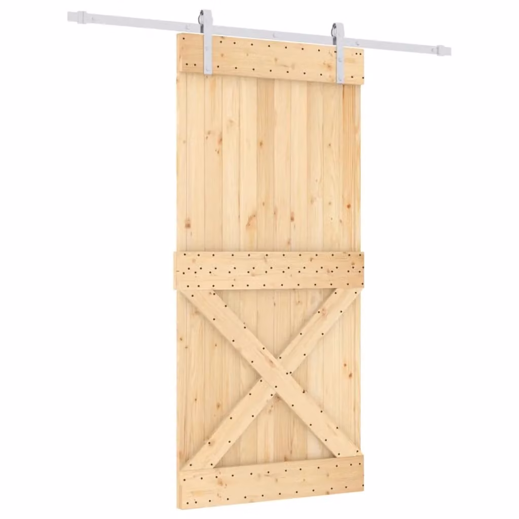 Berkfield Home Modern Sliding Door with Hardware Set, Solid Wood Pine, Brown, W: 95 cm, H: 210 cm