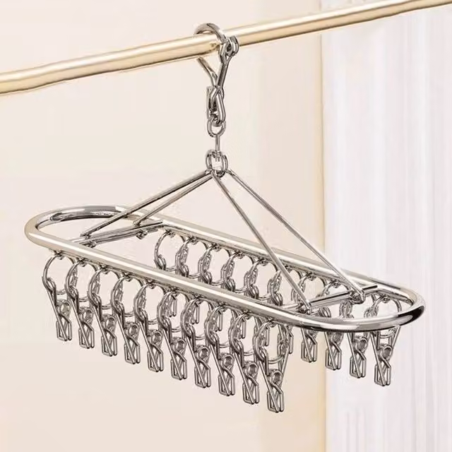 KORVIXA 20 Clip Stainless Steel Sock Laundry Airer in Silver, 100 cm
