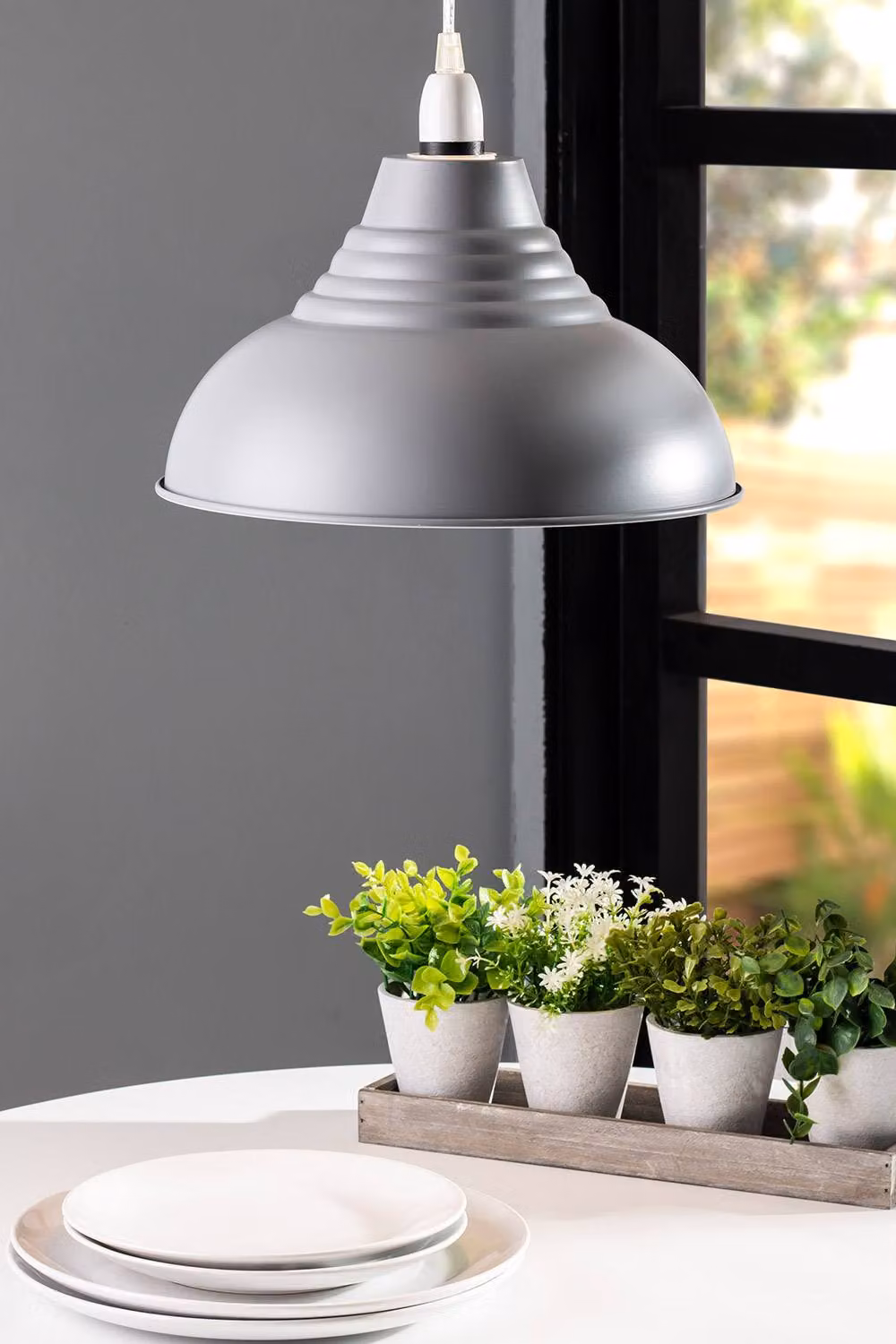 BHS Lighting Steel Industrial Dome Easy Fit Light Shade in Grey – 2