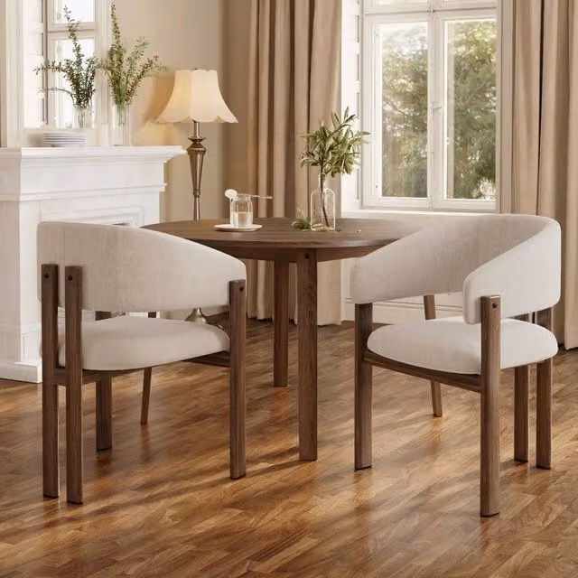 Rolipo Modern Dining Chair in Brown and Beige with Walnut Wood and Metal Frame – 1
