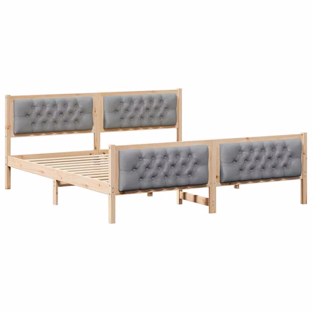 Berkfield Home Upholstered Bed Frame in Grey Solid Pine Wood, W/D/H: 180 x 200 cm – 2