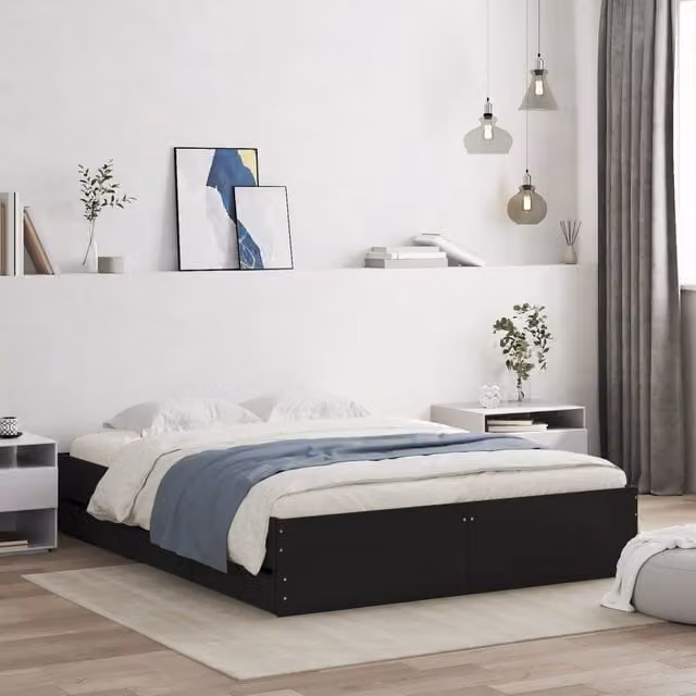 Berkfield Home Modern Bed Frame with Drawers in Black, W/D/H: 140 x 200 cm