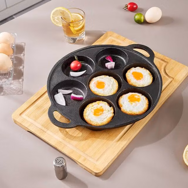 Living and Home Black Cast Iron 7-Hole Egg Frying Pan Skillet – 1