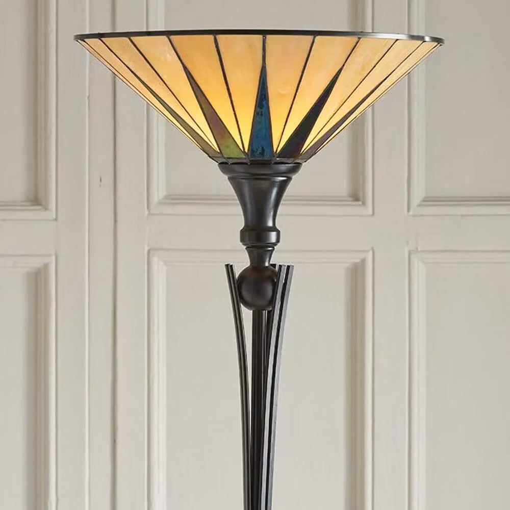 Loops Tiffany Art Nouveau Uplight Floor Lamp with Multicolour Stained Glass Shade, Black, Height: 175.5 cm – 2