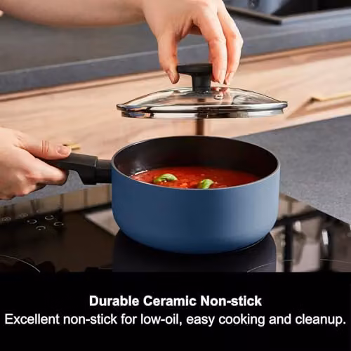 Morphy Richards 5 Piece Blue Aluminium Saucepan and Frying Pan Set with Ceramic Coating – 2