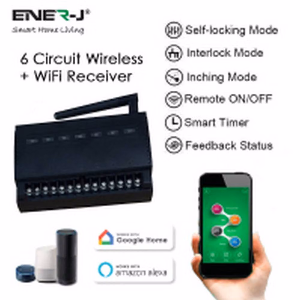 ENER-J PRO Series Smart WiFi RF 6 Circuit Receiver in Black – 3