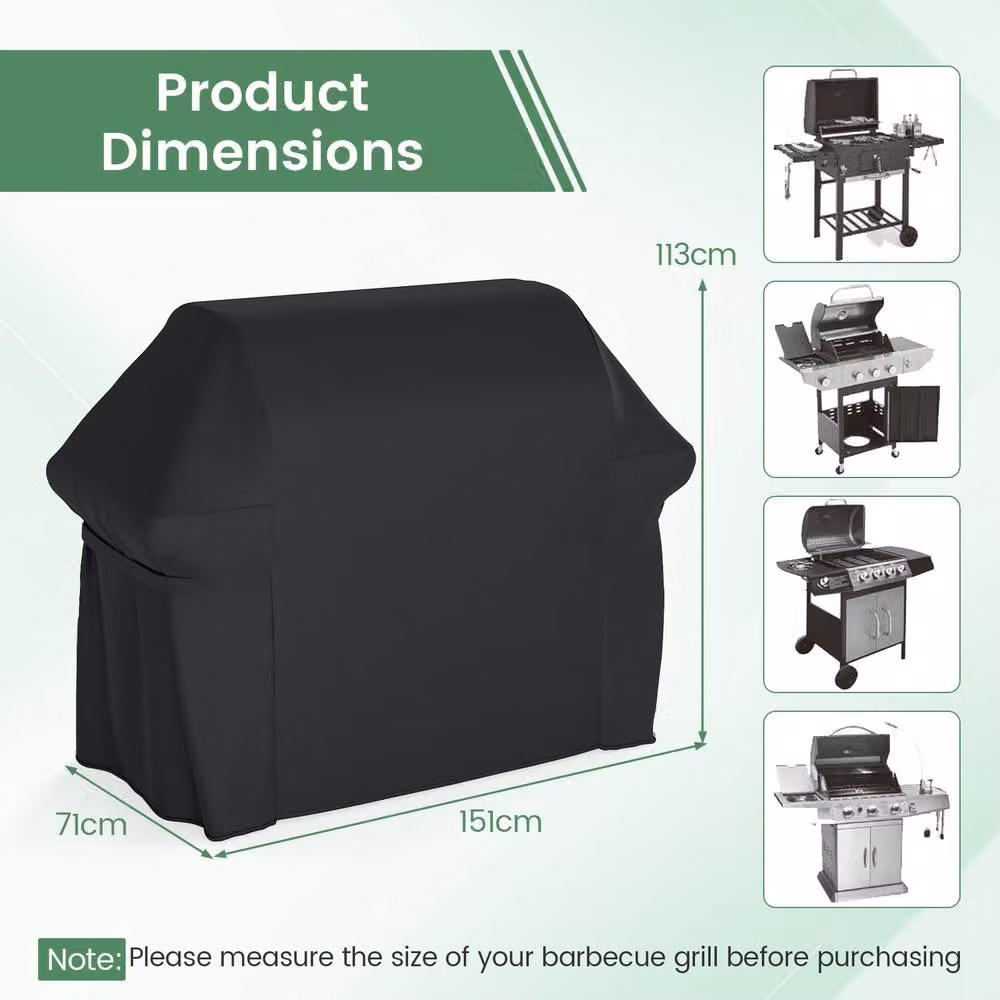 Costway Heavy Duty Waterproof PVC Gas Grill Cover with Dual Handles, Black, W/D/H: 151 x 113 x 113 cm – 2