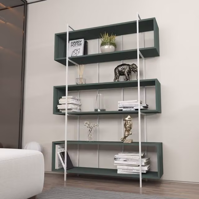 Decorotika 6-Tier Industrial Geometric Bookshelf in Green and White