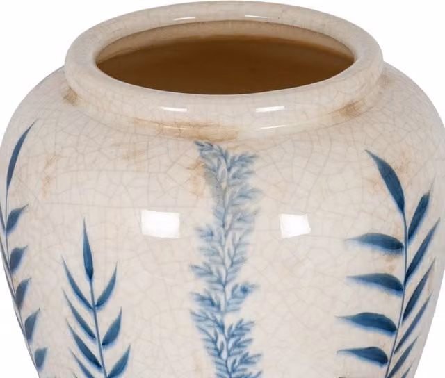 KDMK Classic Round Ceramic Olpe Vase with Blue and White Floral Decor
