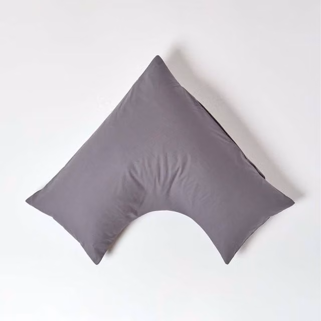 Homescapes Dark Grey Egyptian Cotton V-Shape Pillowcase, 200 Thread Count Percale