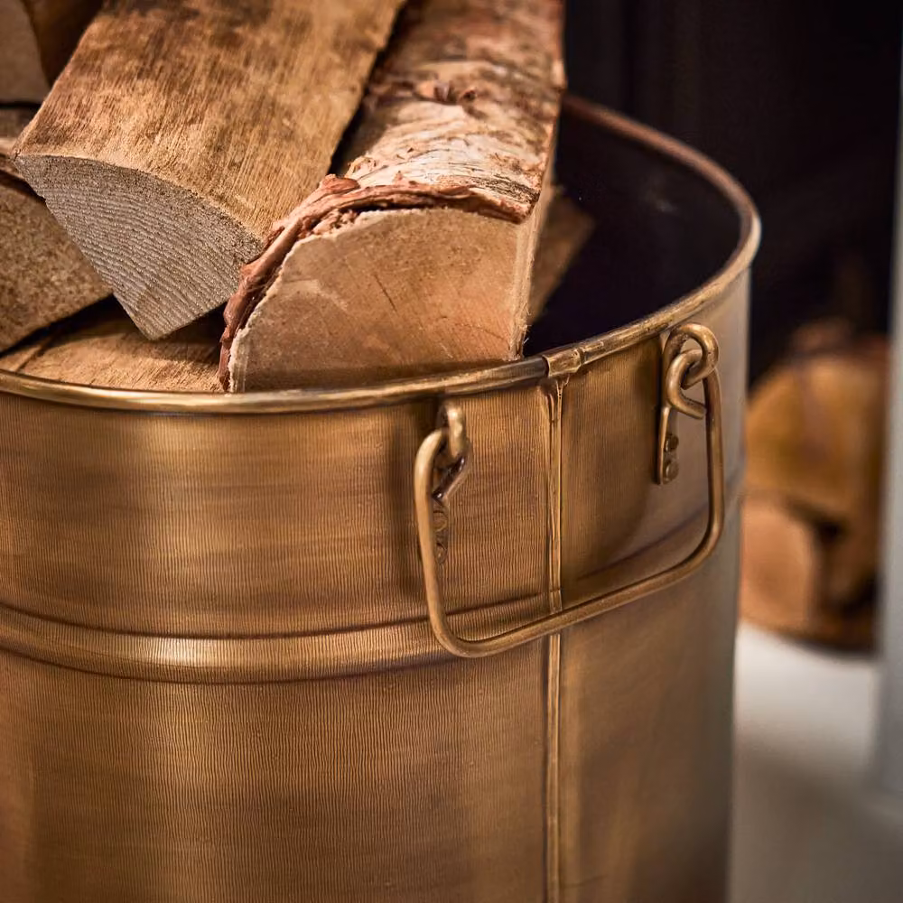 Dibor Antique Brass Large Oval Fireplace Log and Coal Storage Bucket in Gold – 4