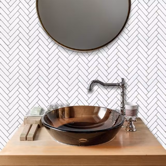Livingandhome 10-Piece Glossy White 3D Effect Self-Adhesive Kitchen Backsplash Tiles