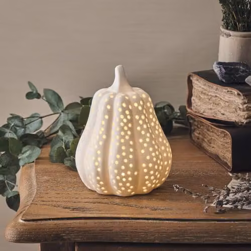 Lights4fun Matte White Porcelain LED Autumn Squash Tabletop Decoration – 2
