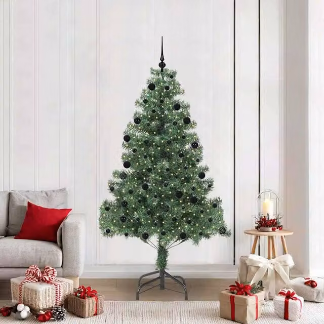 Berkfield Home Green PVC Christmas Tree with 300 LEDs and Stand, Height: 210 cm