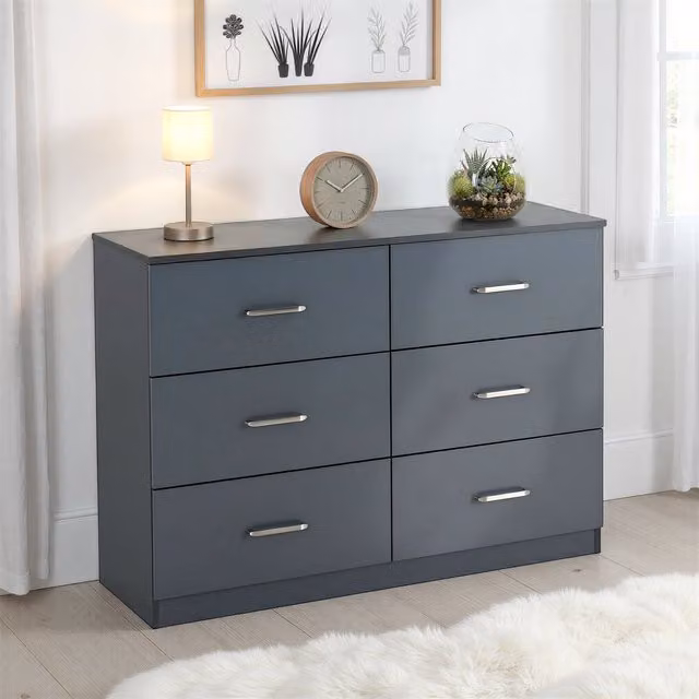 Seconique Dakota 6 Drawer Chest in Dark Grey