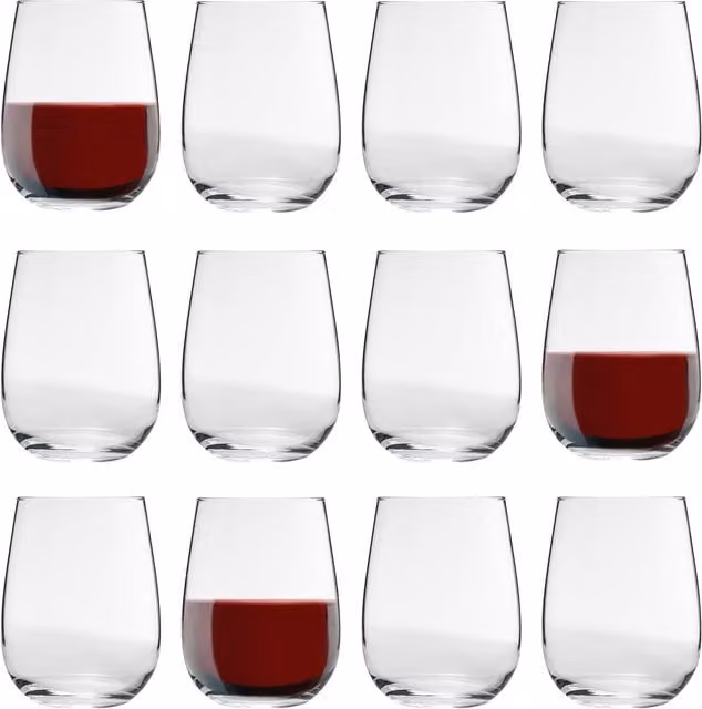LAV Gaia Stemless Red Wine Glasses, Transparent, 475ml, Pack of 12