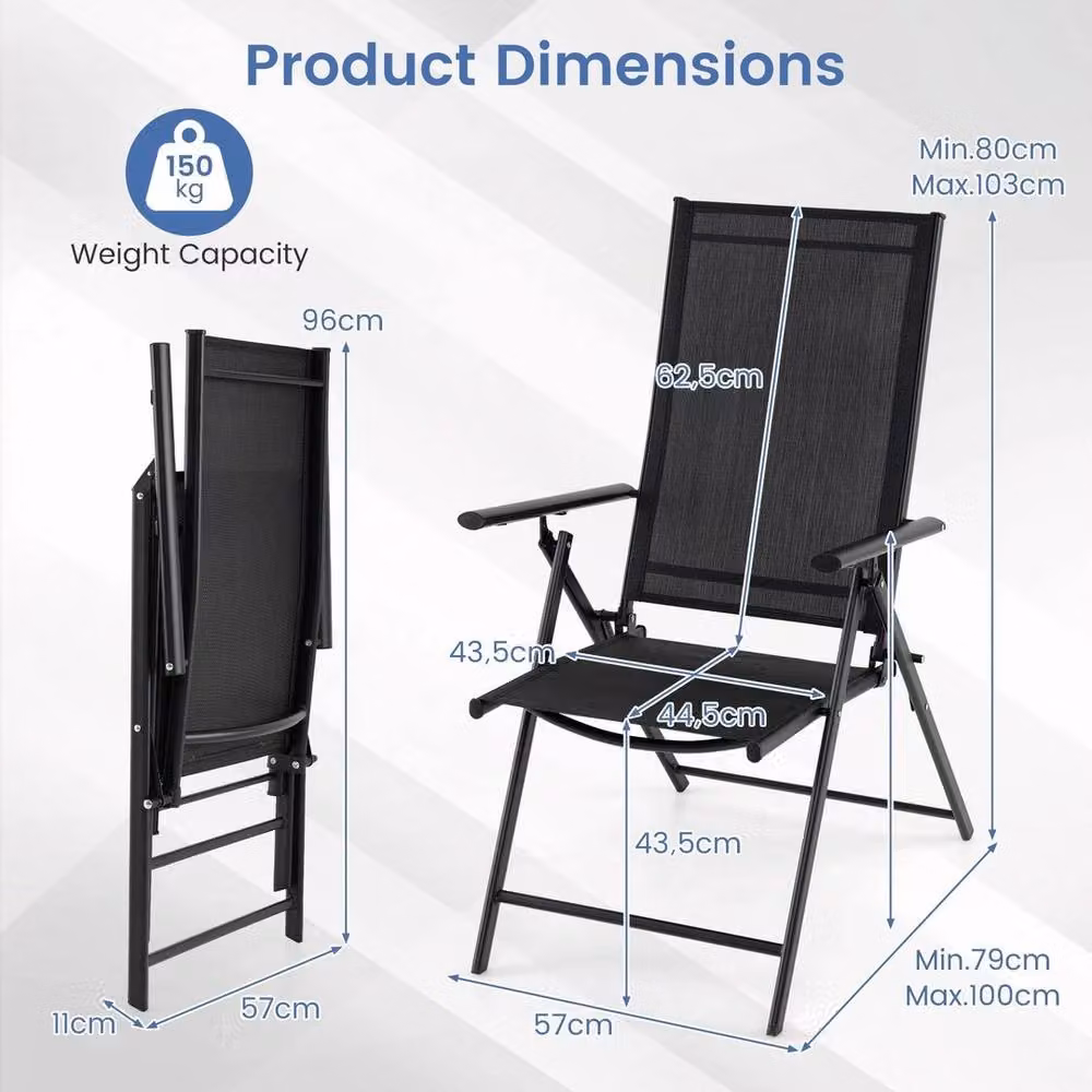 Kelvenix Set of 2 Black Metal Folding Patio Chairs for Garden and Terrace – 2