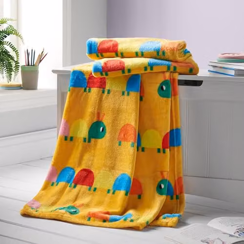 Catherine Lansfield Curious Caterpillar Kids Cosy Fleece Blanket Throw in Yellow, W: 130 cm, L: 170 cm – 1