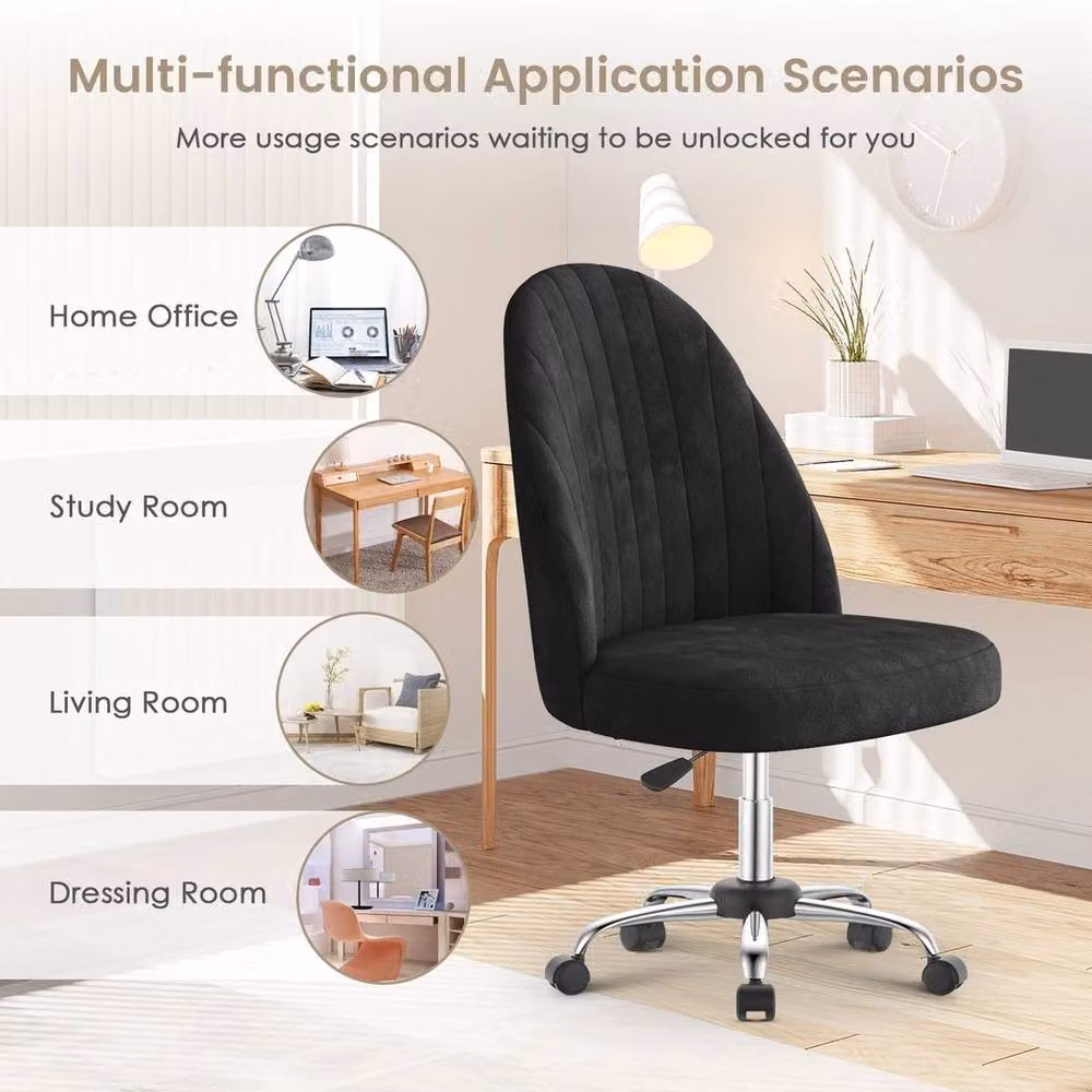 FLAVORA Black Velvet Fabric Adjustable Swivel Task Chair for Home or Office – 4
