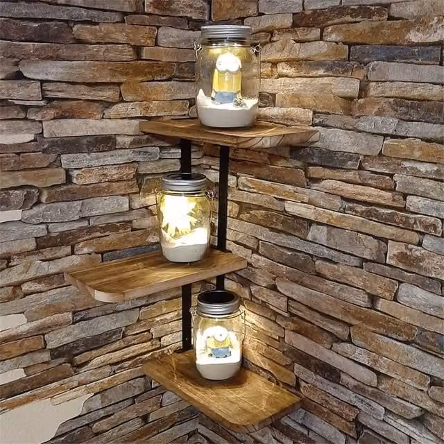 VOGREX 3 Tier Corner Floating Wall Shelves in Brown and Black, W/D/H: 43.7 x 25.9 x 13.0 cm – 1