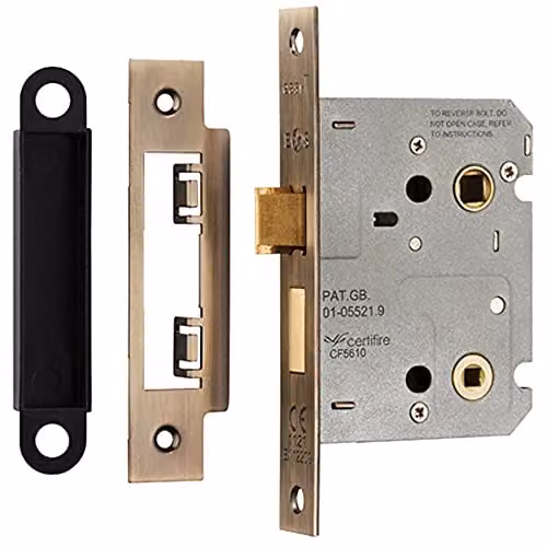 Loops Antique Brass Locking Bathroom Door Sashlock Latch with Square Forend 76mm – 1