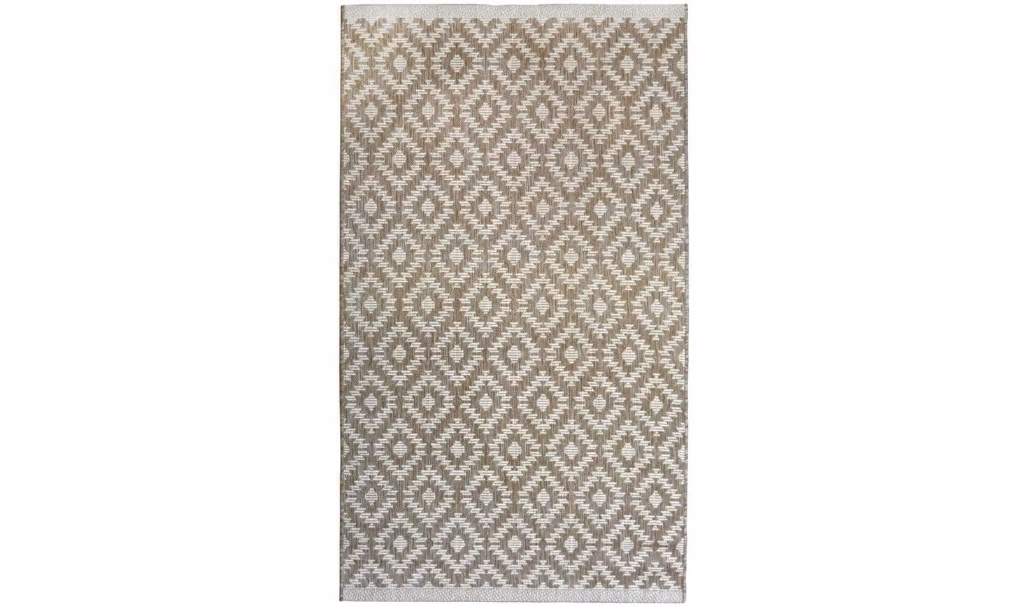 Genesis Natural Indoor Outdoor Boho Diamond Rug in Sand and Beige, W: 200 cm, D: 290 cm