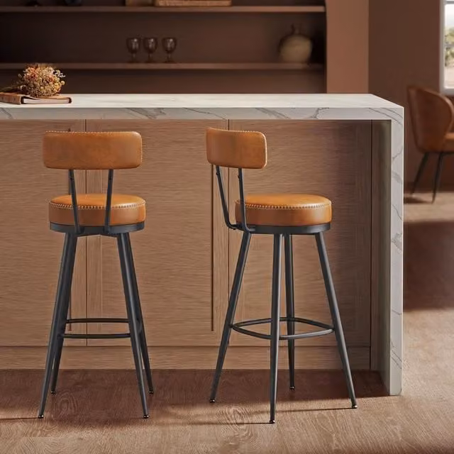VASAGLE Set of Two Brown Synthetic Leather Swivel Bar Stools with Backs