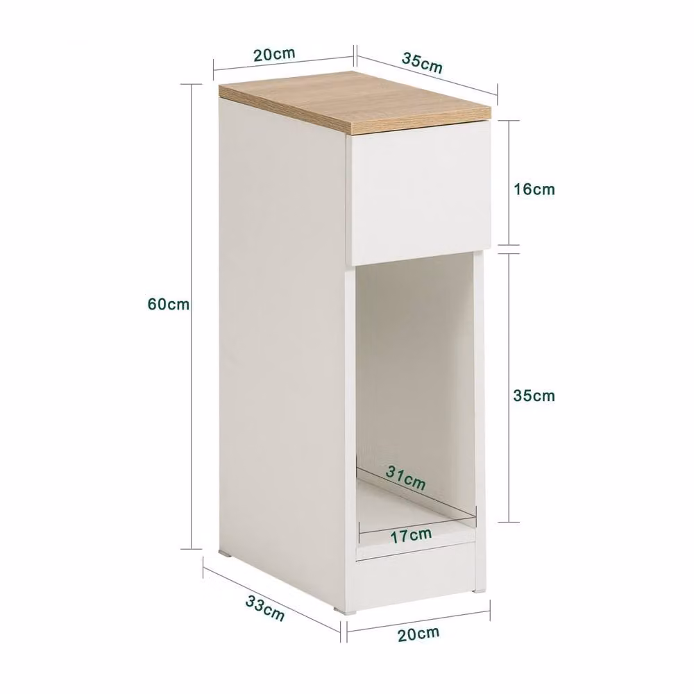 SoBuy Set of 2 Modern Slim Bedside Tables with Open Shelf and Drawer, White, W/D/H: 35 x 20 x 60 cm – 3