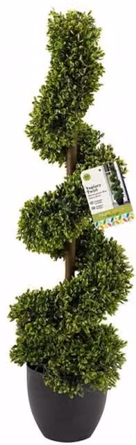 Garden Mile Artificial Potted Topiary Twirl Tabletop Tree in Green and Grey