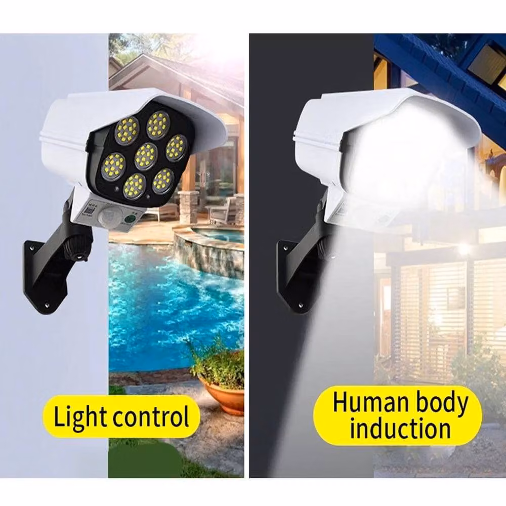 FLAVORA 77 LED Solar Power PIR Motion Sensor Fake Camera Wall Light in White – 2