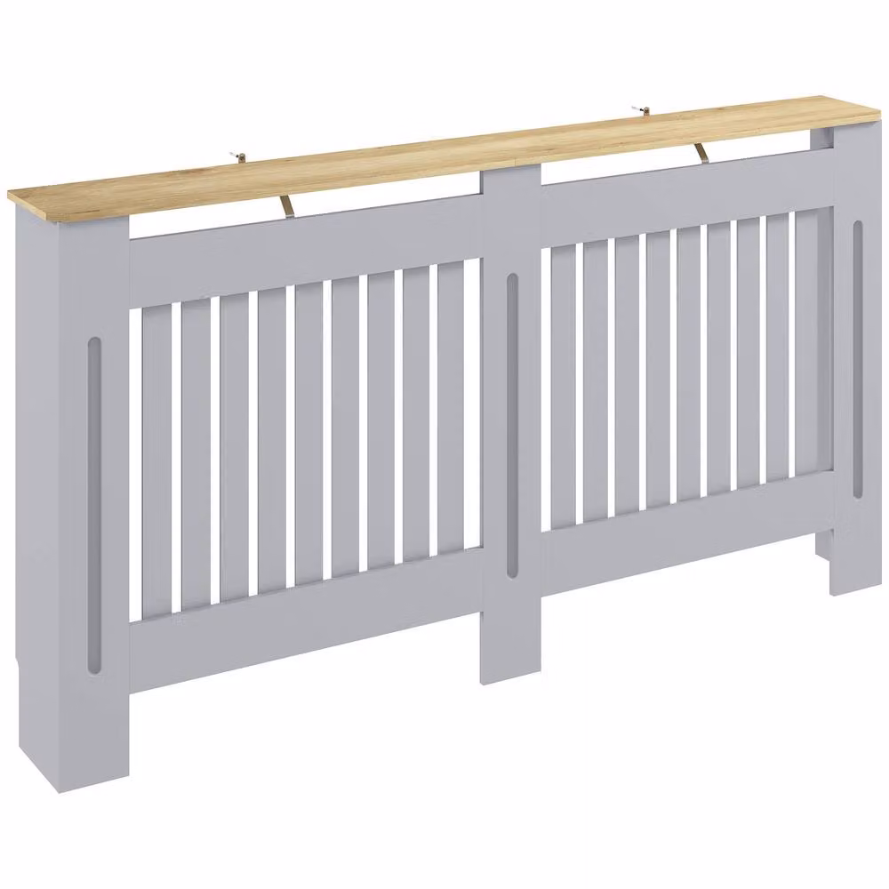 HOMCOM Grey Painted Slatted MDF Radiator Cover Cabinet, W: 152 cm, D: 19 cm, H: 81 cm – 2