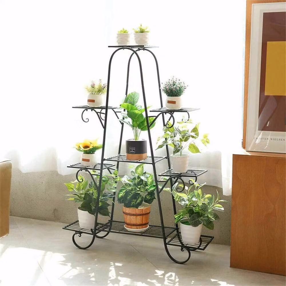 NESTLUNE Extra Large Metal Plant Stand Flower Shelves in Matt Black – 3