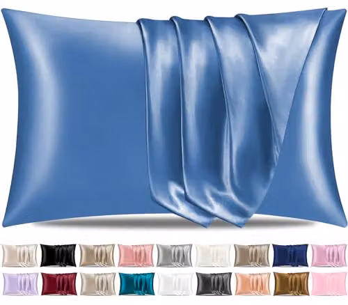 Pamposh Satin Silk Pillowcases 2 Pack in Blue with Envelope Closure, W/D/H: 50 x 75 x 0 cm – 1