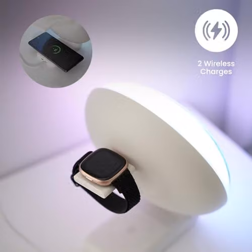 ValueLights Smart Sunrise Alarm Clock Wake Up Light in White with 2-in-1 Wireless Charger, Dual Alarms, Snooze Function and RGBIC Multicolour Lighting, Compatible with Amazon Alexa and Google Assistant – 7