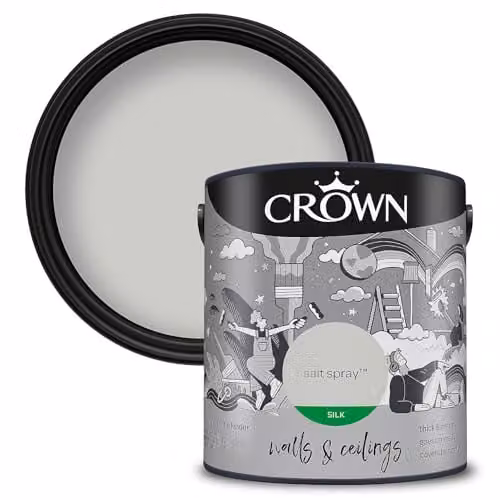 Crown Walls & Ceilings Grey Satin Gloss Emulsion Paint, 2.5L – 1