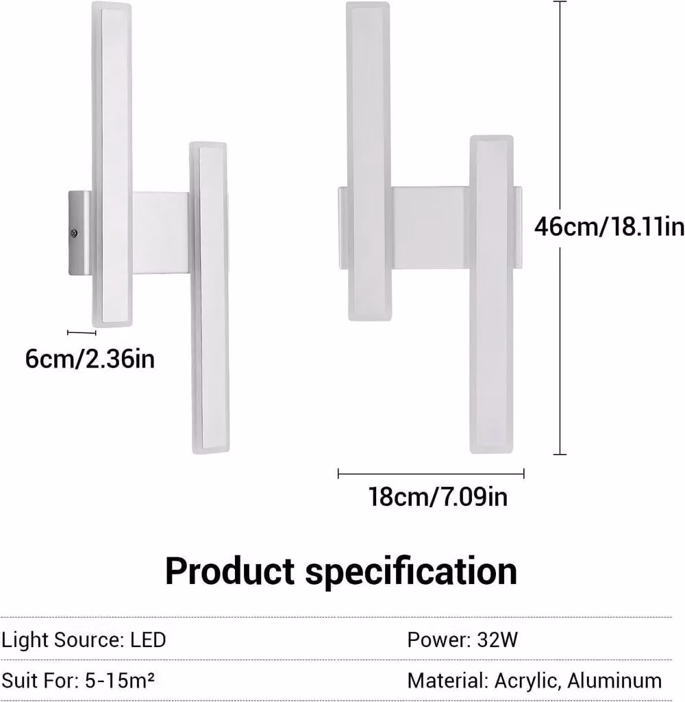 COMELY LED White Acrylic and Aluminium Up and Down Indoor Wall Light, 32W, 6500K Cool White – 2