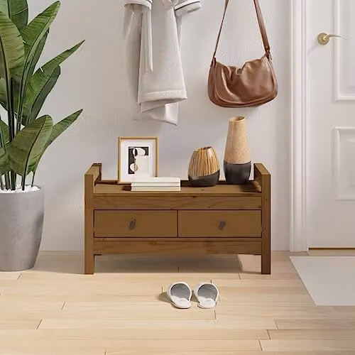vidaXL Hall Bench in Honey Brown Solid Pine Wood, W: 80 cm, D: 40 cm, H: 43 cm – 2