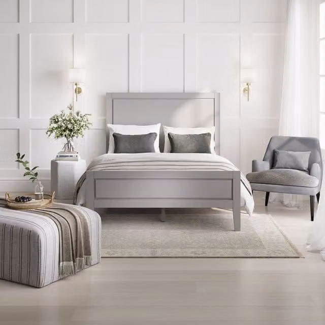 LPD Home Bay Minimalist Pine Bed Frame in Grey, W/D/H: 180 x 200 cm