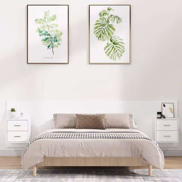 Berkfield Home White Engineered Wood Bed Headboard with Integrated Nightstand Cabinets