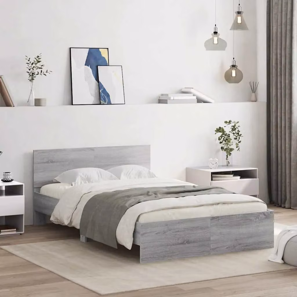 Berkfield Home Modern Bed Frame with Headboard, LED Under-Bed Lighting and USB Charging Port, Grey Sonoma, W: 140 cm, L: 190 cm – 3