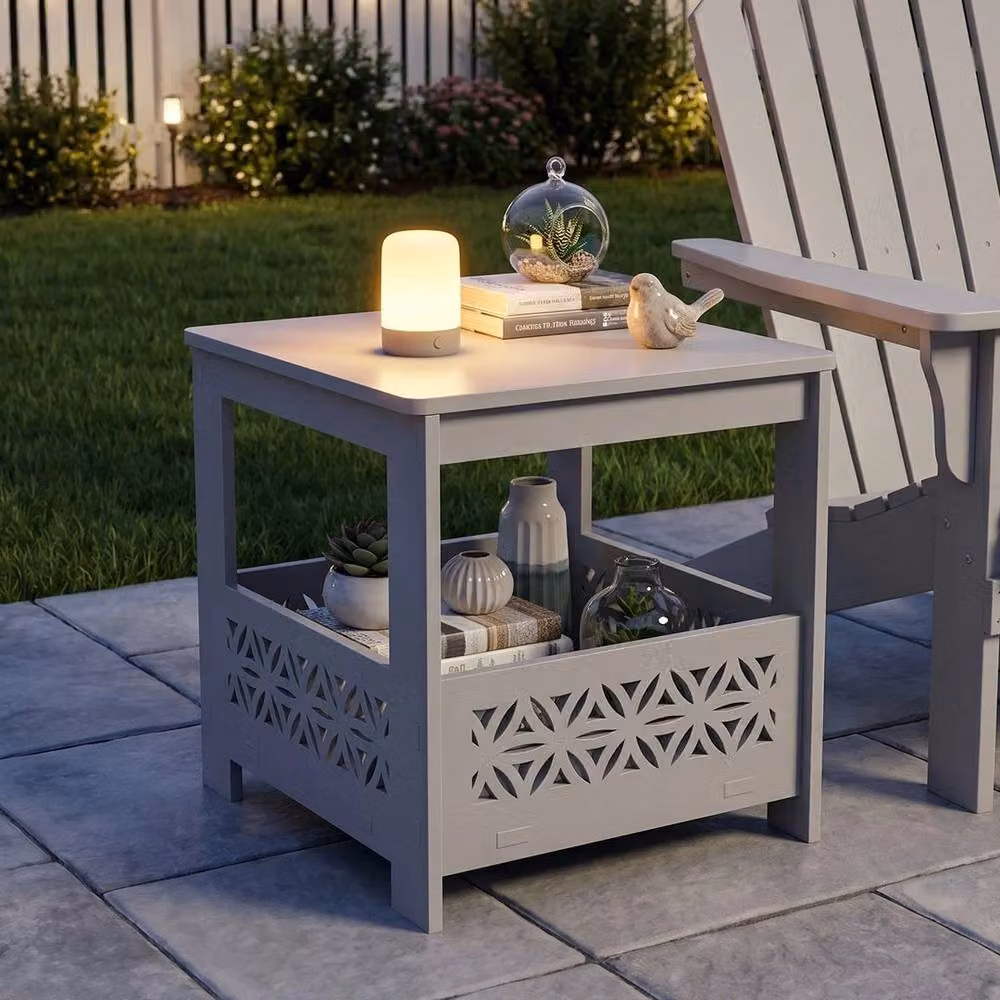 KORVIXA Grey 2-Tier Square Corner Table W/D/H: 100 x 100 x 100 cm – 4