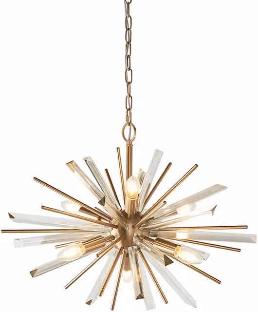 Merano 6 Light Modern Suspended Ceiling Pendant in Gold/Brass with Transparent Yellow Glass