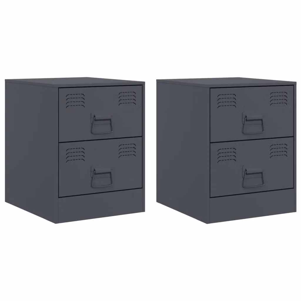 Berkfield Home Set of 2 Anthracite Metal Bedside Cabinets, W/D/H: 34.5 x 39 x 44 cm – 1